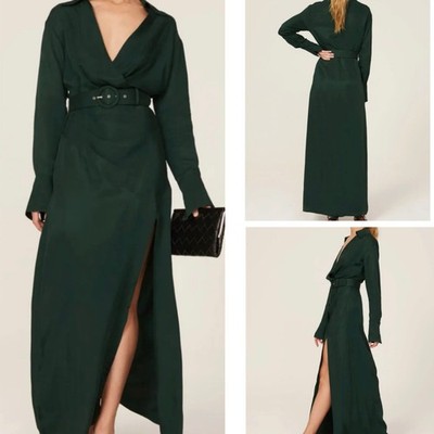 Nicholas Electra Satin Gown 4 Womens Green Maxi Cocktail Formal Special Occasion