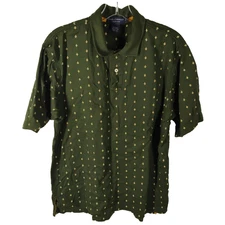 Daniel Cremieux Fleur De Lis Polo Shirt Mens Large Green/Tan Design