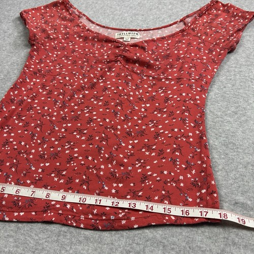 Idyllwind Blouse Womens XL Muted Red Floral Short Sleeve Sweetheart Neckline Fit - Picture 11 of 11