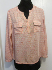Norm Thompson Sz PETITE SMALL Long Sleeve Poly Blend Peach/White Top #417