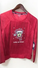 Life Is Good Shirt Dog Graphic Holiday Women’s SZ S Red Soft Velour NEW With Tag