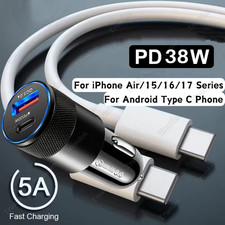 For i Phone Air 17 16 15 Samsung 38W Fast Charger USB Type C Car Adapter PD Cord