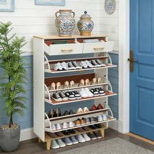 Shoe Storage Cabinet w/ 3 Flip Doors+2 Drawers, Shoe Rack Organizer For Entryway
