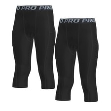 Youth Boys 3/4 Compression Pants Basketball Tights Sports Capris Leggings Run...