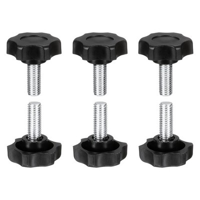 6Pcs M8 x 20mm Male Thread Star Knobs Handles Hand Clamping Screws Black