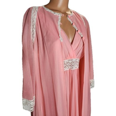 Vintage 1960s Gossard Chartreuse Sheer Nylon Lace Peignoir Set M Nightgown Robe
