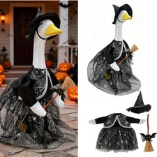 Halloween Goose Outfit Witch Lawn Porch Goose Costume for 23" Geese Patio Decor