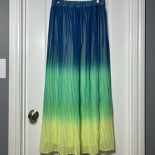 New York  Company Blue Green Ombre Pleated Chiffon Maxi Skirt Festival Style