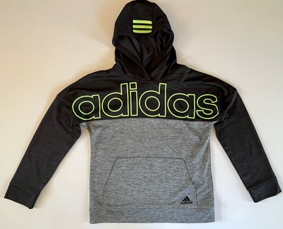 Adidas Youth Large 14-16 Hoodie Sweatshirt Pullover Black Gray Neon Write Out