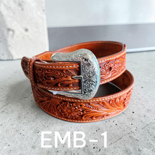 Western Cowboy Ranger Floral Tooled Saddle Tan Tapered Leather Belt Size 42