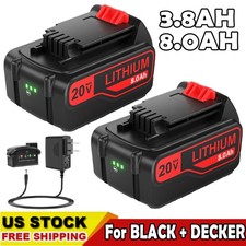 3.8-8Ah FOR Black and Decker 20V Battery/Charger MAX Lithium LBXR20 LBX20 W/LED