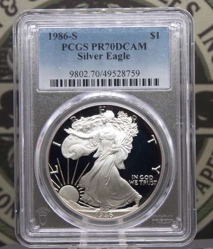 1986 "S" PROOF American *SILVER* Eagle $1 PCGS PR70 DCAM #759 ECC&C, Inc.