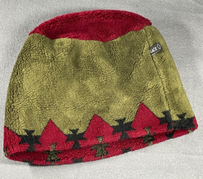 Black Diamond Fleece Beanie Ski Hat Adult Olive Green Black Red Winter Vtg