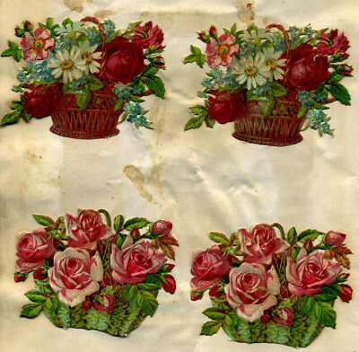 Konvolut 2 x 2 Oblaten Blumenkorb etwa 1895
