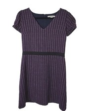 Ann Taylor Loft A Line Dress Career Navy Burgundy Tweed Cotton Blend Size 8