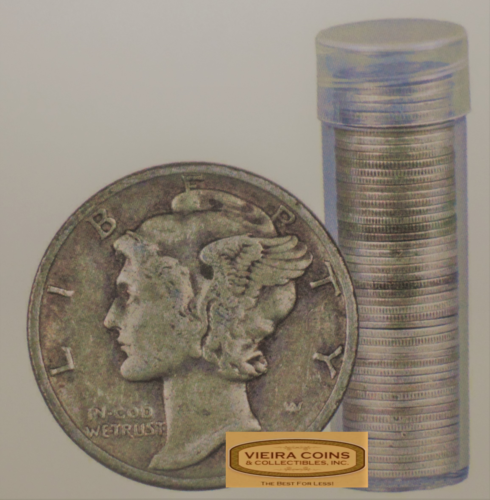 Roll of 50 Mercury Silver Dimes, $5 Face Value, G - F  -#C423-50NQ - Picture 1 of 1