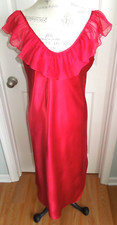 VINTAGE SATINY RED w/CHIFFON ACCENTS PRIVATE LUXURIES WOMEN'S LONG NIGHTGOWN LG