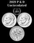 2021 P&D Roosevelt Dime (2) Coin Set - BRILLIANT UNCIRCULATED (BU)