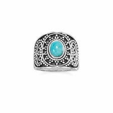 Oxidized Beaded Design Simulated Turquoise Ring 925 Sterling Silver