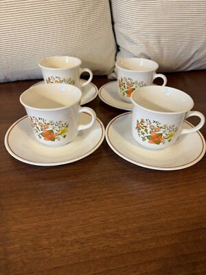 4 Tassen & Untertassen ''Indian Summer'' von Corningware Made in USA Vintage
