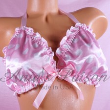 Sissy Satin silky ruffled top bra ties triangle OS Unisex Polka Dot MANY COLORS