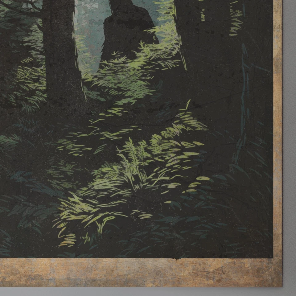 Vintage BIGFOOT POSTER, SASQUATCH Forest Wall Art, Scary Cryptid Yeti Tree Decor - Image 3 of 4