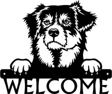 Australian Shepherd Detailed Dog Face Welcome Sign or Custom Name