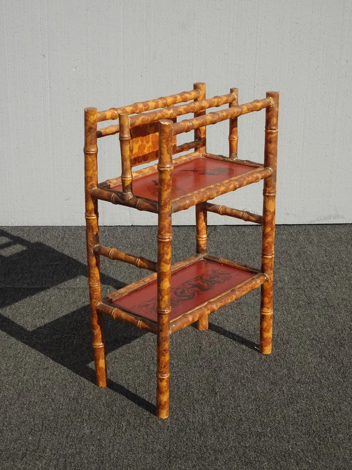 Librería de bambú vintage moderna de mediados de siglo con influencia asiática roja Foto 2 de 4