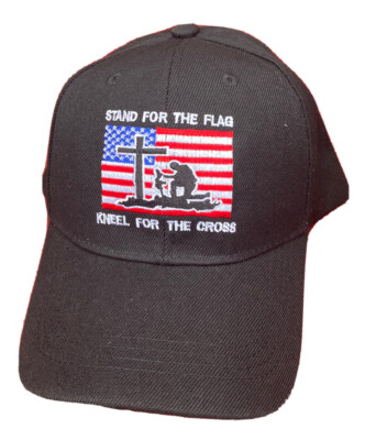 Stand For The Flag Kneel For The Cross USA Flag Black Hat Cap
