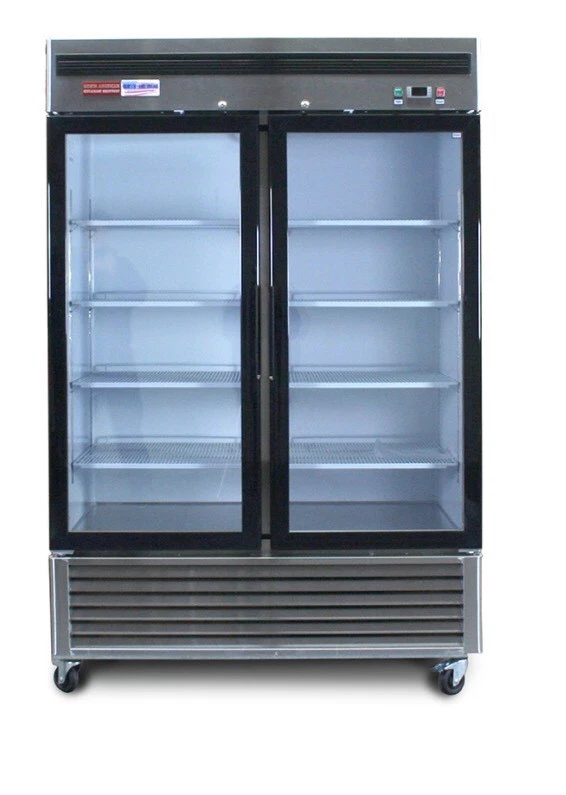 2 glass door refrigerator Double Door Beverage Cooler Sliding Doors Full  Size