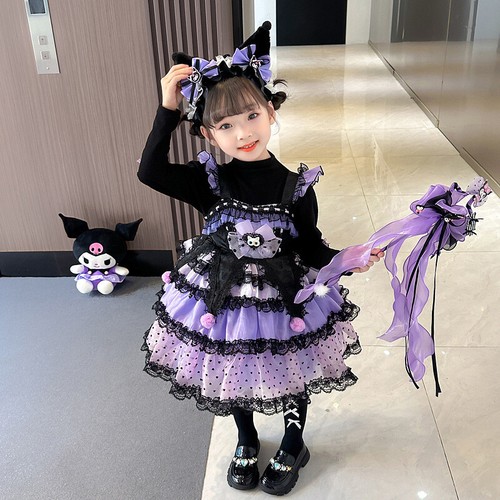 Kids Kuromi Costume Dress Girls Kuromi Lolita Princess Dress Cosplay Book Week - Picture 9 of 32