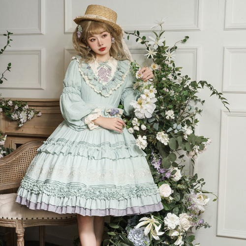 Japanese Victorian Lolita Dress SweetLaceRuffes Rose Embroidery Elegant