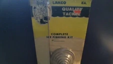 VINTAGE LAKCO COMPLETE ICE FISHING KIT - ROD JIG BELL HOLDER LINE BOBBER - #1