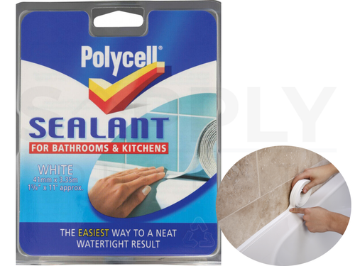 Polycell 41mm White Sealant Strip Bathroom & Kitchen Bath Shower Trim ...