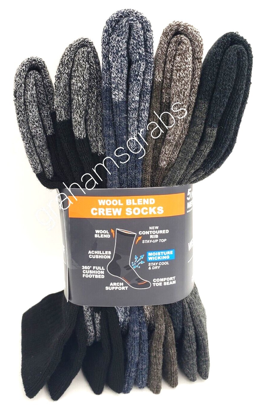WOOL BLEND OUTDOOR CREW SOCKS WEATHERPROOF VINTAGE MENS SZ 612 (5 PK
