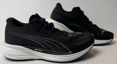 Puma Womens Size 6 Black Deviate Nitro 2 Team Gold Running Sneakers Shoes