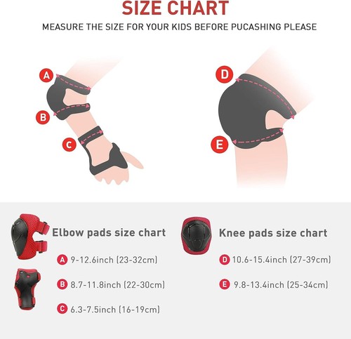 Kids Knee Pads Elbow Pads Guards 6 in 1 Protective Gear Set Ages 3-7 Red X4 - Picture 7 of 7