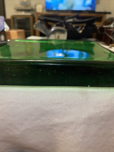 Solid Thick Heavy Piece Of Emerald Green Bubble Glass Piece 8X8X1.25” 6.8 Pounds - Picture 4 of 11