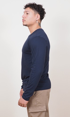 Mens Long Sleeve Cotton T-Shirt Regular Fit Crew Neck or Henley Top Lounge Work - Picture 5 of 72