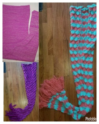 Girl's Mermaid Tail Wearable Blanket Crochet Medium Knit Unbranded One Size 