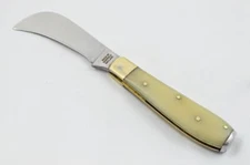 A Handmade D2 Steel Pruning Pen/Pocket Knife - Camel Bone Scales Brass Bolster