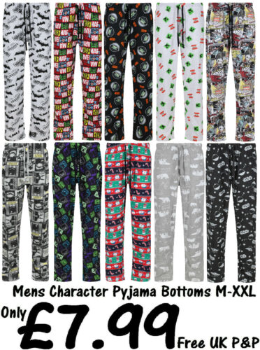 MENS CHARACTER PYJAMA BOTTOMS EX UK STORE PJ LOUNGE PANTS M-XXL 15 DESIGNS NEW - Picture 1 of 16