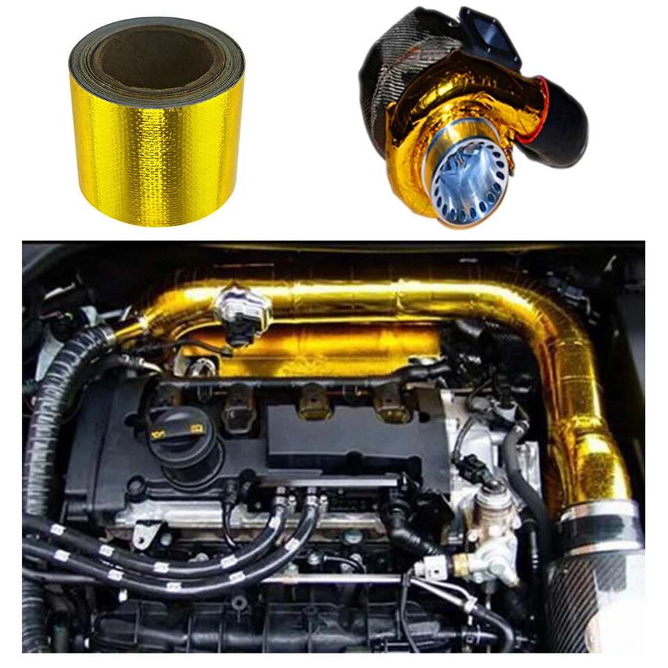 Cinta reflectante de calor de admisión dorada de 2" 15 pies envoltura autoadhesiva alta temperatura Foto 4 de 4