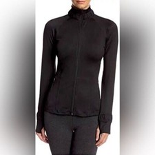 SPANX Black Active Full Zip Stretch Ruffle Full Zip Contour Jacket Size S