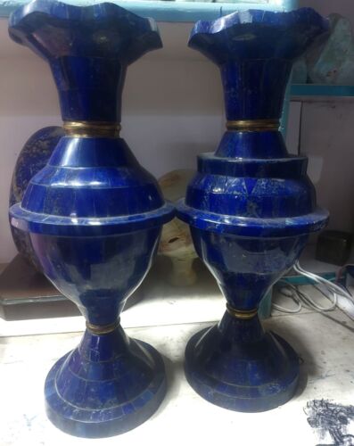 Vaso artigianale in lapislazzuli naturale set 2 pezzi oltre 8,90 libbre dall'Afghanistan - Foto 6 di 10