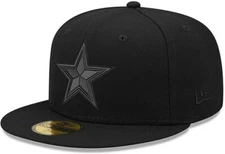 Authentic NWT New Era NFL Dallas Cowboys Black On Black 59Fifty Fitted Hat Cap
