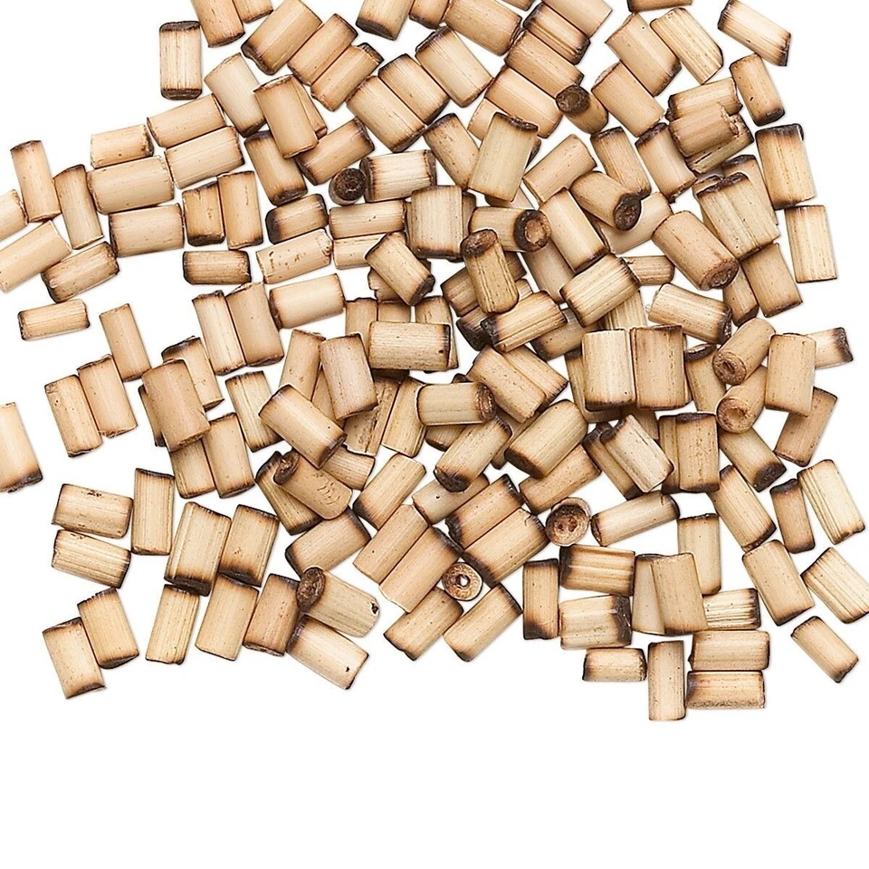 100 PEQUEÑAS cuentas de tubo redondas de madera de bambú tostado de 3x2 mm-5x3 mm con agujero de 0,5-0,1 mm * Foto 2 de 3