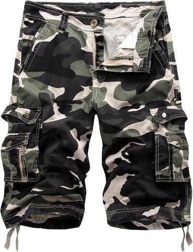Mens Cotton Cargo Shorts Relaxed Fit Camouflage Multi Pocket Outdoor Casual Wear - Picture 25 of 30