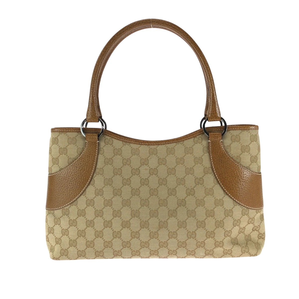 Sac à main fourre tout GUCCI 113015 marron beige argent matériel GG toile GG