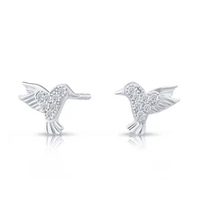 925 Sterling Silver CZ Kiwi Bird Minimal Ear Post Push-back Stud Earrings